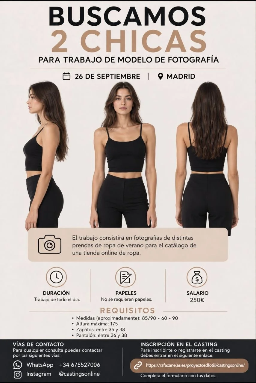Imagen del casting Buscamos 2 chicas para catálogo de verano